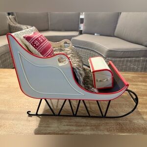 Festive Red and White Holiday Sleigh with Faux Fur for dolls